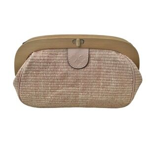 PATRICIA NASH BLUSH PINK GRACCHI WOODEN RAFFIA FRAME CLUTCH
